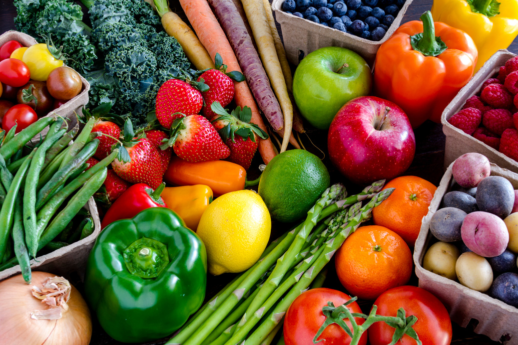Assorted Fruits and Vegetables Background